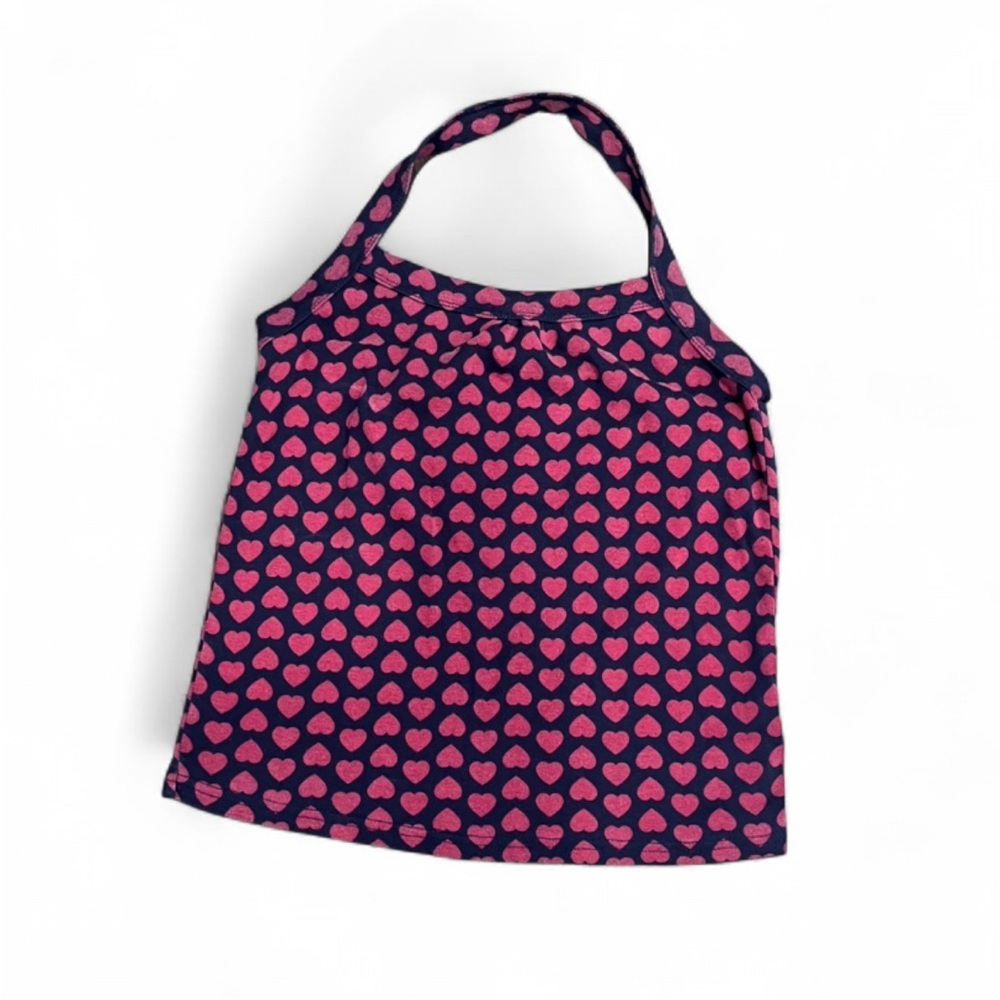 Pink Heart Print Navy Halter Tank Top